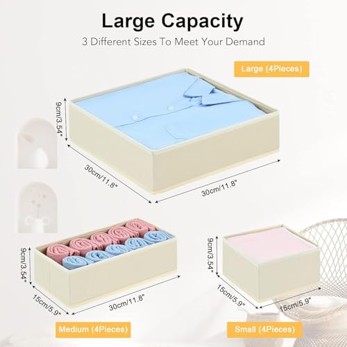 DIMJ Drawer Organizer Clothes, 24 Pack Dresser Organizer, Foldable Closet Organizers and Storage, Fabric Dresser Drawer Organizers, Drawer Dividers for Nursery, Baby Clothes, Underwears, Sock - color: Beige, size: 24 Pack
