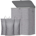 Lifewit 185L Large 3 Section Laundry Hamper with Lid, Plastic Laundry Basket with Bamboo Handles and Removable Bags, Tall Foldable Clothes Hamper for Bathroom Bedroom, Light Gray - color: Light Gray