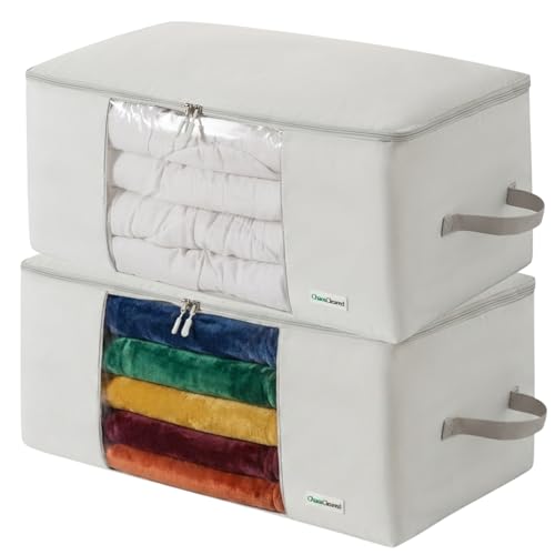 2 Pack Comforter Storage Bag - Folding Organizer bag for King/Queen Comforters, Pillows, Blankets, Bedding/Quilt, Blanket, Duvet, Mothproof Space Saver; Large Collapsible Organizers, 24"x14"x11" - color: 2 Pack Gray Comforter