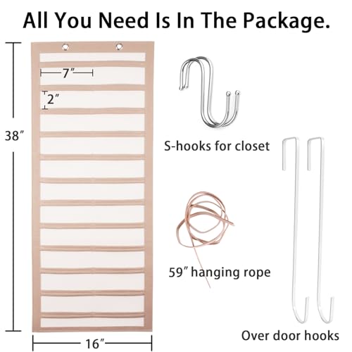 Artilife Hanging Headband Holder for Over The Door and Closet, 24 Slots Felt Head Band Organizer Shelf - color: Tan