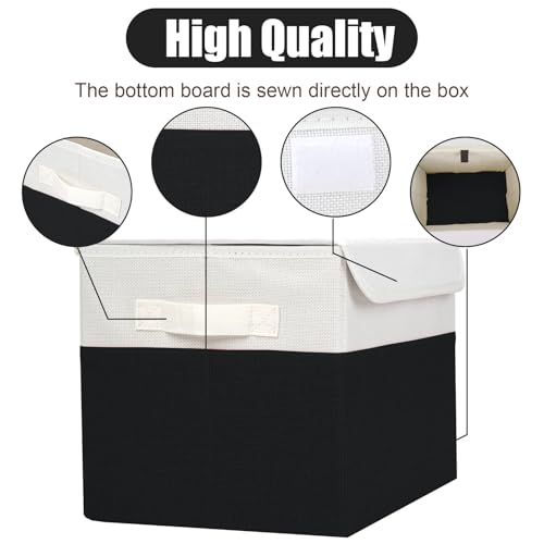 Bagnizer Large 22 Quart Linen Fabric Foldable Storage Bin Cube Organizer Basket with Flip-Top Lid & Handles, Clothes Blanket Box for Home, Office, Closet, Black & White, 4 Pack 14.6 x 9.5 x 9.5 - color: Black & White, size: Medium - 4 Pack