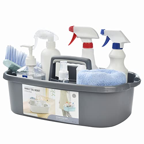 ALINK Large Plastic Shower Caddy Tote, Portable Storage Caddy Basket Organizer with Handle for Dorm, Bathroom, Tool, Garden, Kitchen, Cleaning Supplies – Gray - color: Gray