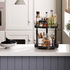 HOOBRO Lazy Susan Organizer Spice Rack, 2-Tier Height Adjustable Rotating Lazy Turntable Spice Organizer, for Kitchen Countertop and Cabinet, Black BB05TL01 - color: Black