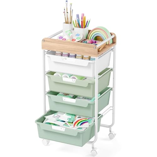 APEXCHASER Utility Cart with 4 Drawers,Rolling Storage Cart for Crafters Artists Kids Teacher Student Storage Arts Crafts & Sewing Study Supplies in Craft Room Dorm Classroom Kids Room-Green - color: Green, size: 4-Drawers