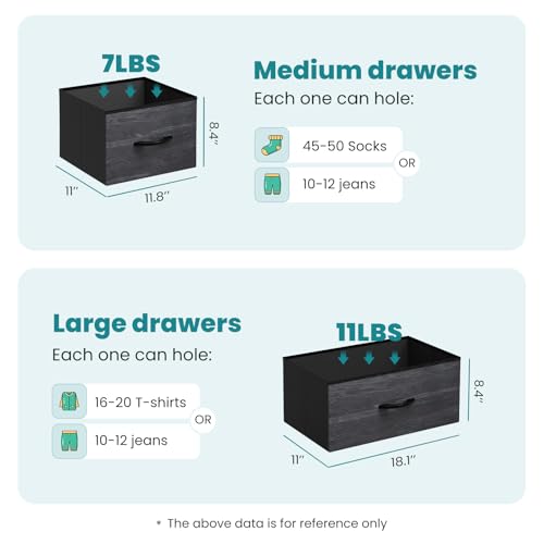 OLIXIS 7 Drawers Dresser for Bedroom, Fabric Storage Tower for Living Room, Entryway - Sturdy Steel Frame, Wooden Top and Easy Pull Fabric Bins, Closet Chests Organizer for Clothes,Black Wood Grain - color: Black Wood Grain, size: 11.8"D x 39.4"W x 30"H (