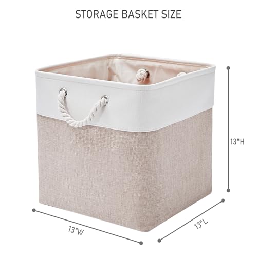 13 x 13 Inch Storage Cubes，6 Pack Cube Storage Bins for Shelves，Fabric Collapsible Storage Bins with Handles, Foldable Storage Basket for Organizing Clothes, Toys, Books (White&Beige) - color: White&Beige（EVA）