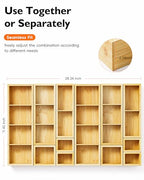 12-Piece Bamboo Desk Drawer Organizer Set – Adjustable Storage Boxes with 24 Compartments, Non-Slip, Modular Design for Office, Jewelry, Vanity, and Kitchen Utensil Drawer Storage - size: 24 Compartments