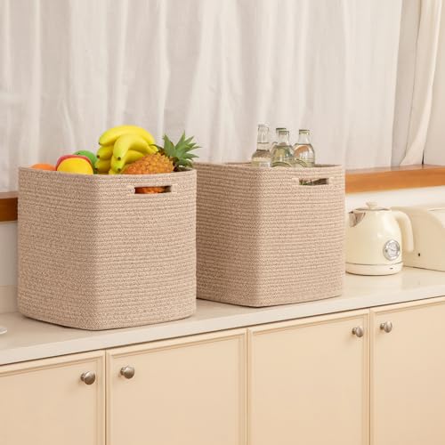 OIAHOMY Storage Cubes, 13 Inch Cube Storage Organizer, Collapsible Storage Bins, Baskets for Organizing, Storage Bins for Shelves-Brown, 3-PACK - color: Brown, size: 3Pcs-13*13*13inch