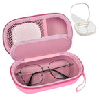 GWCASE Portable 2 in 1 Contact Lens Case and Glasses Case, Traveling Cases Bag Box Holder with Soak Storage Kit Included Built-in Mirror, Tweezer, Contact Lens Solution Bottle and Hand Strap-Pink - color: Pink