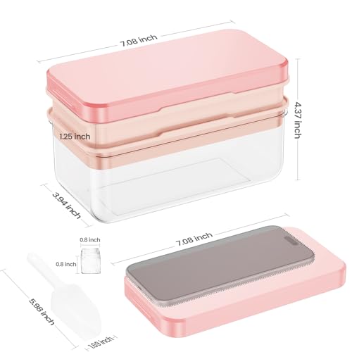 PHINOX Ice Cube Tray with Lid and Bin, Ice Trays for Freezer, Flexible Ice Cube Trays, Making 56 pcs Ice Cubes, Chilling Cocktail, Whiskey, Coffee, with 2 trays, Ice Container, Scoop&Cover, BPA Free - color: Pink, size: 0.8"-2tier