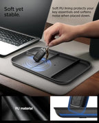 Spigen Modern Valet Tray Premium PU Storage Stylish Organizer Designed for Entryway Bedside Nightstand Desk for Key, Wallet, Watch, Phone, Jewelry, and Everyday Carry Accessories - Black (Sectional) - size: Sectional