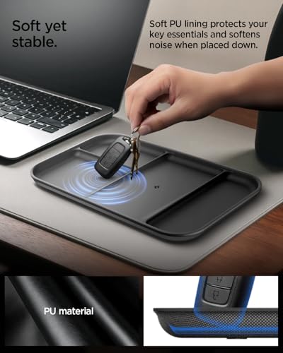 Spigen Modern Valet Tray Premium PU Storage Stylish Organizer Designed for Entryway Bedside Nightstand Desk for Key, Wallet, Watch, Phone, Jewelry, and Everyday Carry Accessories - Black (Sectional) - size: Sectional