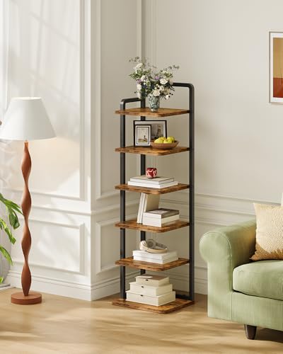 CHOEZON 6-Tier Vertical Shoe Rack, Narrow Shoe Tower, Corner Shoe Storage Organizer, Shoe Shelf, for Small Spaces, Industrial Style, for Entryway, Hallway, Living Room, Rustic Brown and Black TXJ06BF - color: Rustic Brown, Black, size: 11.7"L x 8.9"W x 40