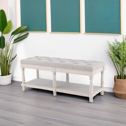 Kmax Storage Entryway Bench Tufted Shoe Rack Bench Wood Window Bench for Hallway Entrance Bedroom Corner, Beige - color: Beige, size: Storage- 2 Seats