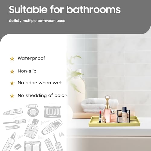 Vanity and Bathroom Tray, 9.8" ABS Countertop Organizer,Waterproof Vanity Tray for Toilet Tank,Perfume,Soap,Keys,Bathroom Accessories,Kitchen and Bath Trays,Non Slip Small Trays,Gold - color: Gold, size: 9.8" x 4.7" x 0.7"