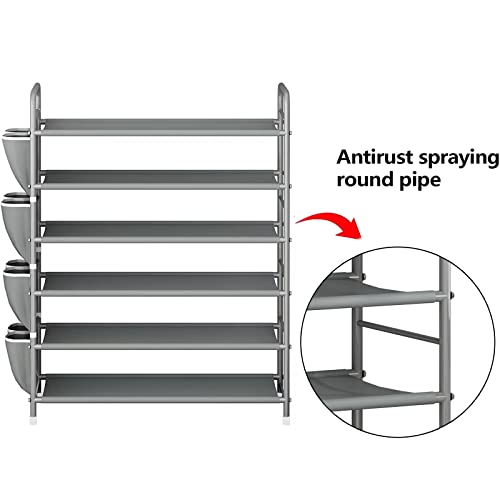 SUOERNUO Shoe Rack Storage Organizer 6 Tier Free Standing Metal Shoe Shelf Shoe Organizer with Side 8 Shoes Pockets for Entryway Closet Bedroom,Grey - color: Grey, size: 6 Tier