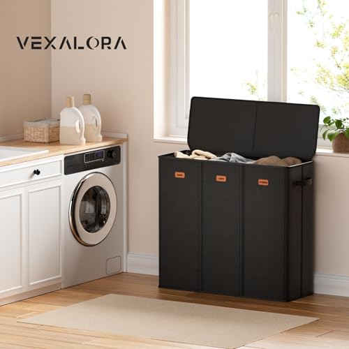 185L Laundry Hamper 3 Section, Laundry Hamper with Lid, Dirty Clothes Hamper with 3 Removable Washing Bags, Extra Large Laundry Basket Organizer for Bedroom, Laundry Room, Dorm - Black - color: Black, size: 185L - 3 Section