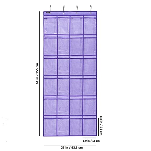 Modern Over the Door Shoe Rack Organizer with 24 Clear PVC Pockets, Purple - color: 24 Pockets-Purple