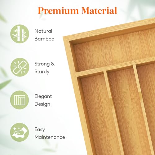 Lifewit Silverware Drawer Organizer, Utensil Tray for Kitchen, Flatware and Cutlery Holder, Storage for Spoons Forks Knives, 8.6 x 12.5", Natural - size: 8.6''W x 12.5''D