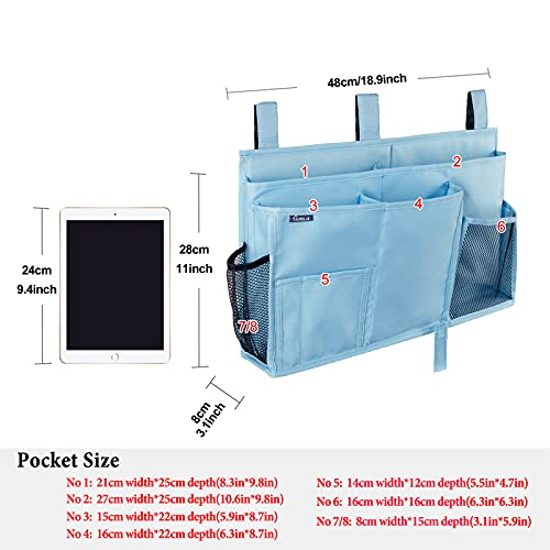 Surblue Bedside Caddy Hanging Bed Organizer Storage Bag Pocket for Bunk and Hospital Beds, College Dorm Rooms Baby Bed Rails, Camp 8 Pockets, (Large, Skyblue) - color: Skyblue, size: Large
