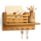 Rebee Vision Farmhouse Pine Wood Key Holder Wall Mount - Rustic Key Holder for Wall with Storage Shelf & 6 Hooks - Mail Holder for Kicthen, Living Room, Bedroom (Yellow) - color: Yellow