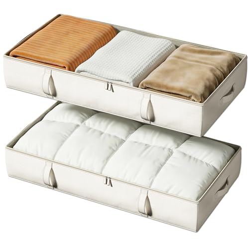 Vailando Side-Supported Under Bed Storage Containers, 6 Inches Tall 60L Underbed Storage Bins with Sturdy Handles and Sidewalls, Closet Organizer for Clothes, Blankets, Seasonal Items, Beige, 2-Pack - color: Beige, size: 6 Inches Tall