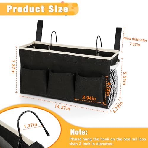 Lilithye Bedside Caddy Bedside Organizer Bedside Storage Caddy with Fixed Straps and Water Bottle Holder for Home College Dorm Bunk Bed Hospital Bed Crib Bed Rails (2pcs Black) - color: 2pcs Black