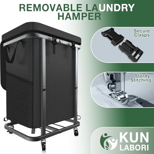40 Gal(150L) High Grade Large Laundry Basket with Wheels, Rolling Laundry Hamper, Laundry Cart with Metal Frame and Removable Bag Design, Suitable for Laundry Room (Black, 150L) - color: Black, size: 1 Section 150L