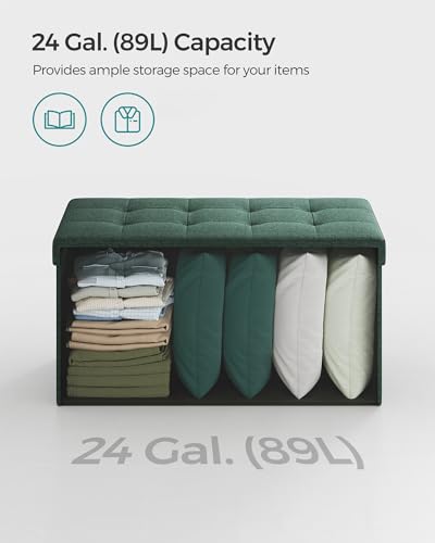 SONGMICS Mazie Collection - 30 Inches Folding Storage Ottoman Bench, Ottoman Foot Rest, End of Bed Bench, Storage Chest, Load 660 lb, for Living Room, Bedroom, Entryway, Retro Green ULSF047C01 - color: Retro Green, size: 15"D x 30"W x 15"H