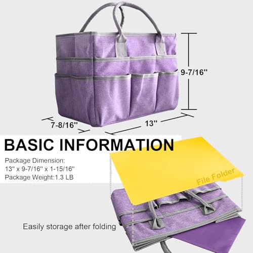 Cupohus Craft Organizer Bag, Art Supply Tote with Multiple Pockets, Portable Sewing Bag for Markers Scissors Brushes, Multi-Purpose Storage Case for Artists Crafters Hobbyists, Lightweight Travel Tote - color: Purple