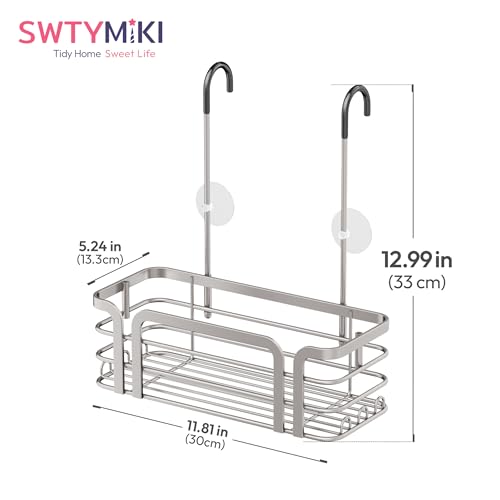 SWTYMIKI Shower Caddy Hanging Organizer - Over the Door Shower Caddy with 6 Hooks, 2 Installation Ways, Stainless Steel Rustproof Bathroom Organizer, Sand Nickel - color: Sand Nickel-1 tier