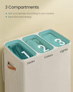 SONGMICS Laundry Basket, 50.2 Gal. Laundry Hamper, 3 Compartments, Easy Assembly, with Lid and Handles, Removable Liners, 25.2 x 15.7 x 29.5 Inches, Cappuccino Beige ULCB814LH01 - color: Cappuccino Beige, size: 190 L (3-Section)