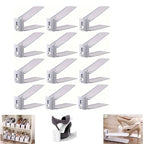 HYGRAD BUILT TO SURVIVE Shoe Slots Pack Of 12 Space-Saving Adjustable Shoe Storage Organiser with 3-Level Height, Non-Slip Shelf Holder, Plastic (Grey) - color: Grey