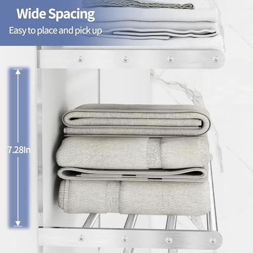 Towel Racks for Bathroom Wall 24 Inch, 3 Tier Bathroom Towel Shelf with Double Towel Bar, Stainless Steel Towel Rack with Towel Shelf, Towel Hanger Holder for Bathroom Towel Storage, Brushed Nickel - color: Brushed-nickel, size: 24IN (2 Bar)