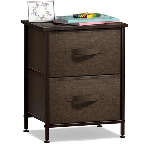 Sorbus Nightstand with 2 Drawers - Bedside Furniture End Table Night Stand with Steel Frame, Wood Top & Easy Pull Fabric Bins - Small Dresser & Chest for Home, Bedroom Accessories & Office - color: Brown, style: 2 Drawer