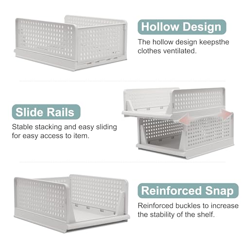 Goderewild Stackable Foldable Storage Baskets, Folding Storage Bins, Closet Organizers and Plastic Drawer Shelf Storage Container for Wardrobe, Cupboard, Kitchen, Bathroom, Office (White, 2L2S) - size: 2L2S