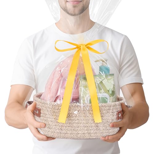 ABenkle Small Woven Basket, Mini Cotton Rope Storage Basket, Tiny Easter Basket, Shelf Basket, Oval Decorative Toy Dog Cat Basket for Nursery, Empty Gift Basket, 9.4" x 5.9" x 3.9" XS - color: Mixed Brown