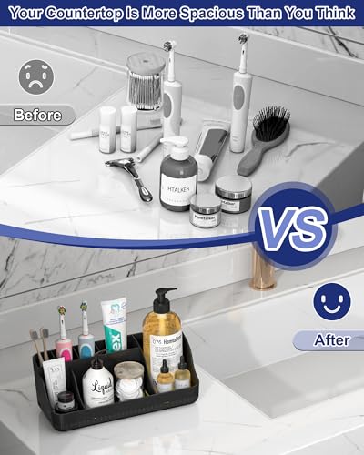 Bathroom Counter Organizer and Storage, 7 Slots Detachable Toothbrush Holders for Bathrooms, Anti-Slip Electric Toothbrush and Toothpaste Holder Countertop Vanity Organizer Accessories for Adults Kids - color: Black