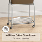 ELYKEN Rolling Laundry Hamper with Wheels, Laundry Cart with Removable Bag, Heavy Duty Metal Frame, 2-Tier Clothes Basket Hamper with Shelf for Closet, Bedroom, Bathroom, Laundry Room, Camel Brown - color: Camel Brown, size: 20.3"l X 15.9"w X 30.9"h