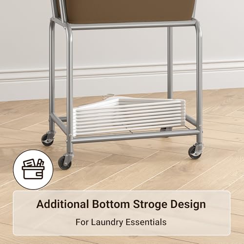 ELYKEN Rolling Laundry Hamper with Wheels, Laundry Cart with Removable Bag, Heavy Duty Metal Frame, 2-Tier Clothes Basket Hamper with Shelf for Closet, Bedroom, Bathroom, Laundry Room, Camel Brown - color: Camel Brown, size: 20.3"l X 15.9"w X 30.9"h