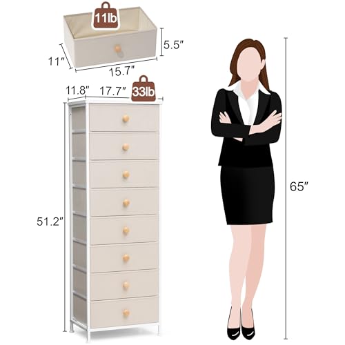 Crestlive Products Tall Dresser, 8-Drawer Fabirc Storage Tower, Chests of Drawers - Vertical Organizer Unit for Bedroom, Hallway, Entryway, Nursery, Closets - Steel Frame, Wood Top & Handles (Beige) - color: Beige, style: Narrow-8 Drawers