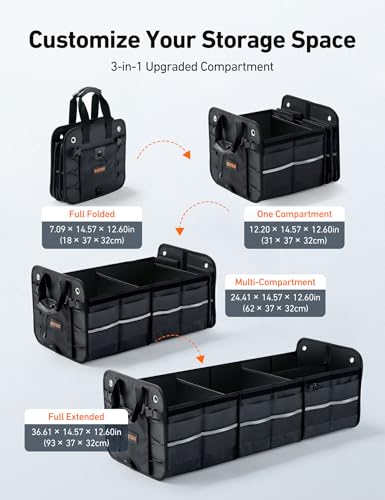 AstroAI Car Trunk Organizer Storage Large for SUV, Truck, Pickup, Collapsible Trunk Organizer Portable Storage Box with Cooler Bag, Foldable Cover, Nylon Handles, PU Bottom and PE Plate