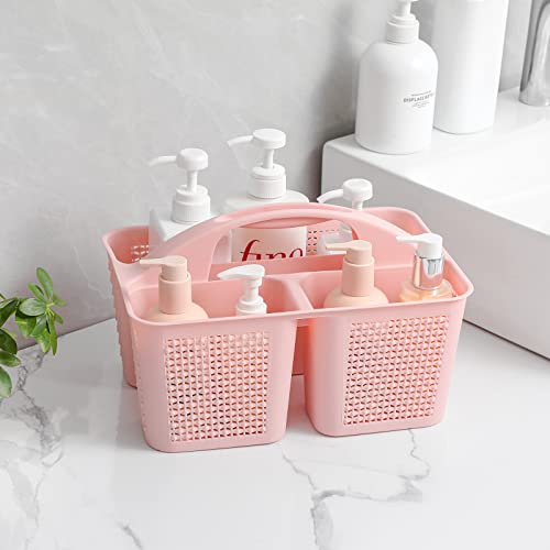 UUJOLY Plastic Portable Shower Caddy Basket Bucket, Cleaning Shower Basket with Handle Compartments Storage Basket Organizer for Bathroom Kitchen College Dorm Sink, Pink - color: Pink