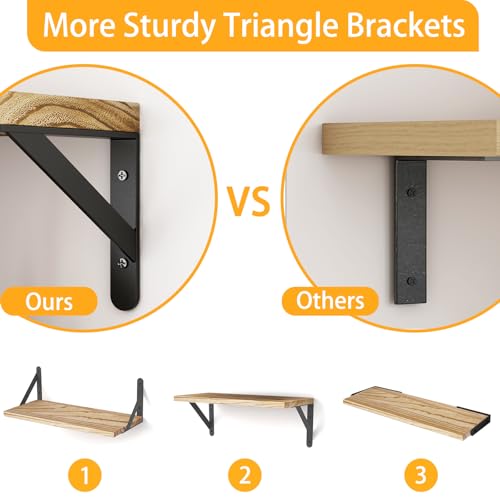 Fixwal Floating Shelves for Wall, Wood Wall Mounted Shelves for Bedroom, Bathroom, Living Room, Kitchen Storage and Decor(Rustic Brown, Set of 4, 16.5 Inch) - color: Rustic Brown