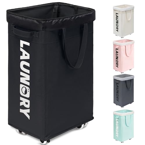 Goodpick Black Laundry Hamper with Wheels, 75L Dirty Clothes Hamper with Removable Wash Bag for Laundry Room, Rolling Laundry Basket - color: Black 1-Pack