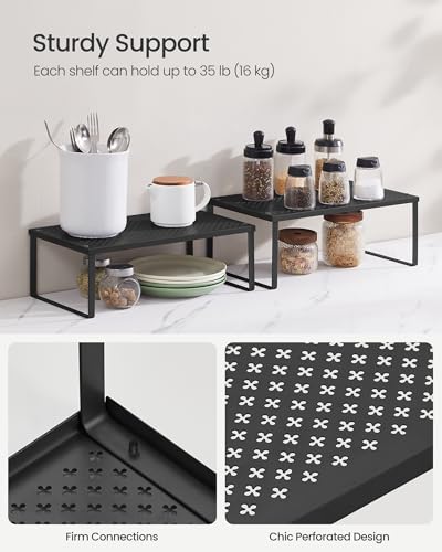 SONGMICS Spice Racks, Set of 2 Metal Cabinet Shelf Organizers, Countertop Organizers, Shelf Risers, Stackable, Expandable, Ink Black UKCS401B01 - color: Ink Black, size: 9"D x 15.7"W x 6.1"H + 8.6"D x 15.7"W x 5.4"H