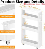 XYZLVSI Slim Storage Cart, 5 in Width, 4-Tier White Rolling Cart with Handle & Wooden Top for Kitchen Bathroom Laundry Narrow Places - size: 5.1IN-White
