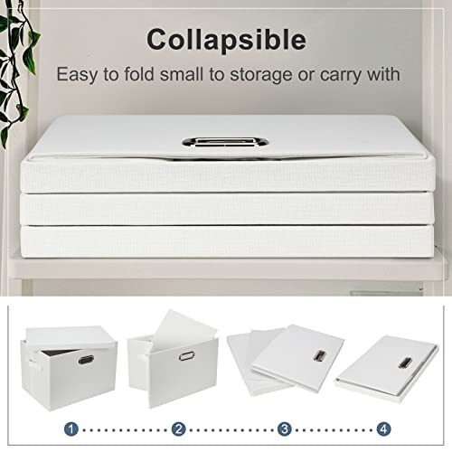 Graciadeco Large 17" 36 Quart Collapsible Stackable Storage Bins with Lids, 3 Packs White Linen Fabric Closet Boxes with Lids, Storage Cube Baskets Container Organizers for Bedroom Office(17 x12 x11) - color: White, size: Large -3 Pack
