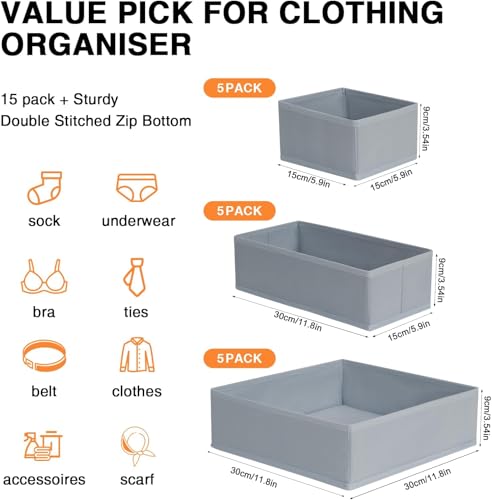 DIMJ Drawer Organizer Clothes 18 Pack - Foldable Baby Organizers and Storage & Dresser Organizer for Bedroom, Closet - Nursery Organization Dresser Dividers for underwear, Sock,Bra, Belt, Tie, Gray - color: Gray, size: 18 Pack