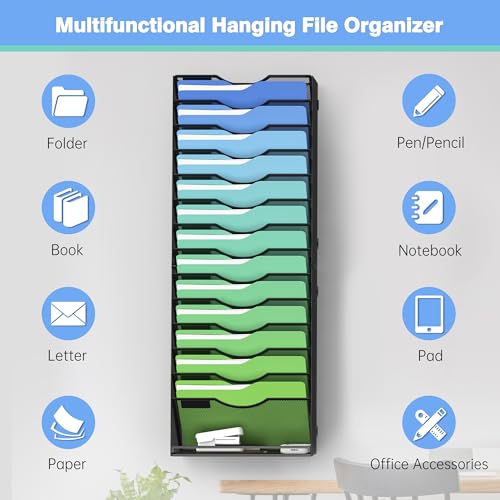 Kuntine.B Wall File Organizer Office Hanging Magazine Holder Wall File Organizer for Office Home (Black, 15 Tier) - color: Black, size: 15 Tier & No Hangers